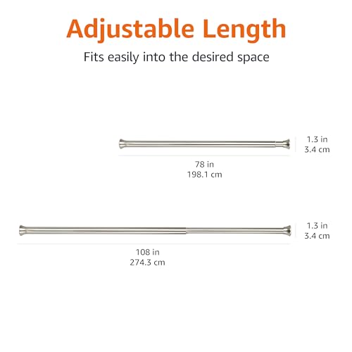 Image of Amazon Basics No Drill Spring Tension Curtain Rod, Adjustable Extra Long 78-108 inch Width, Nickel, Classic Finial