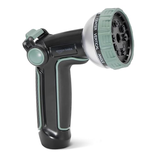 Amazon Basics Garden Hose Nozzle, 10 Spray Patterns, Metal with Rotating Head, Black - image 1