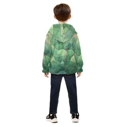 Green Stripped Scallop Girls Fleece Jacket Girls Fall Jacket Girls Zip Up Hoodie Girls Sherpa Jacket 2-10T4