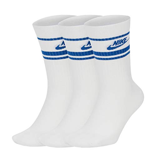 Image of Nike Essential Crew Socks Pack of 3 (L, White/Blue), White Blue