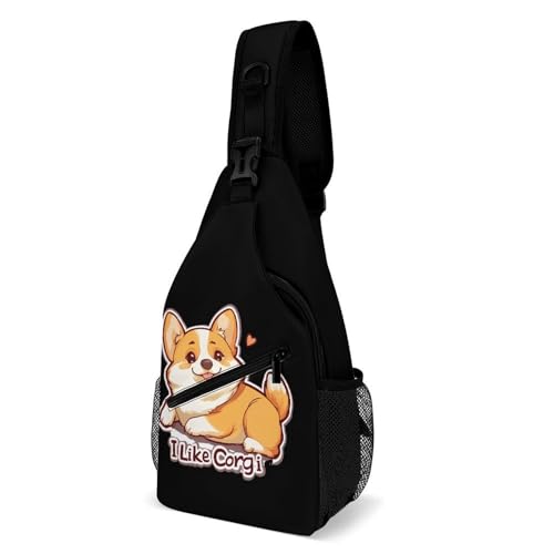 I Like Corgi Dog Crossbody Sling Backpack Casual Chest Bag Fanny Pack for Women Men Travel Hiking