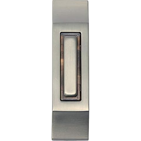 IQ America DP1234A Wired Satin Nickel Plated Surface Mounted Contemporary Lighted Doorbell Pushbutton Push Button Black Accent Ring use with most Wired Door Bells Chimes 3.5" x 1" x .75" Cover