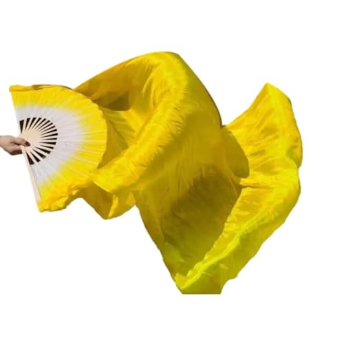 MWYDMA Belly Dance Fans Silk Artificial Fans Hand Made Belly Dance Dancing Solid Colour Silk Bamboo Long Fan for Party Stage Performance (Yellow)