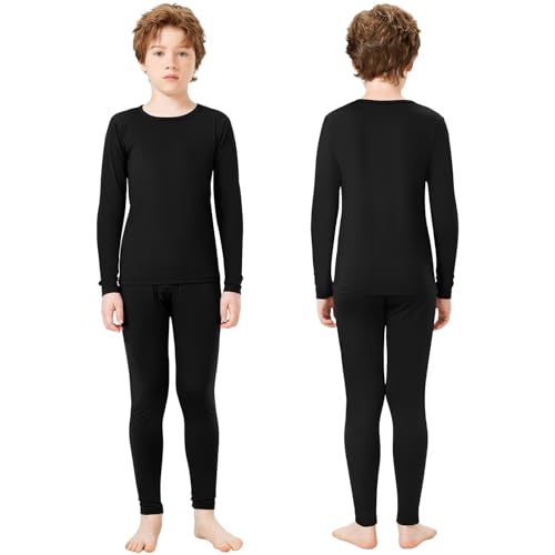 Silkfly 5 Set Thermal Underwear for Boys, Fleece Lined Long Underwear Kids Base Layer Top Bottom Winter Set2