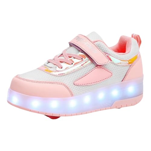 Yummsion Zapatos con Ruedas,Zapatillas con Ruedas NiñA,Zapatillas Ruedas,Zapatillas Patines con Luces LED,Zapatillas Deportivas con Dos Ruedas,Multifuncionales,USB Recargable