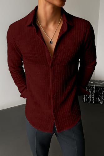 Image of Men's Casual Button Down Shirts Long Sleeve Linen Shirt Fashion Textured Beach Summer Shirts| Men Stylish Shirt | Men Fancy