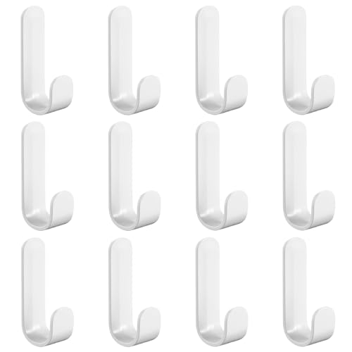12 Stück Klebehaken, 5,5 x 1,7 cm Haken Selbstklebend, Klebehaken Extra Stark, Selbstklebende Haken, Wasserdicht Klebehaken Klein, Ohne Bohren, Hohe Tragfähigkeit, für Wand, Bad, Küche, Tür, Weiße