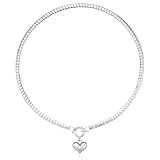 NUZON Love Heart Pendant Necklace for Women Silver Plated Thick Flat Herringbone Snake Chain Choker Engraving “Love You” Charm Sailor Lock Layering Jewelry 16’’