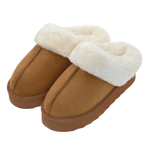 Fuzzy Platform Slippers for Women Cozy Winter House Slippers Indoor/Outdoor Memory Foam House Shoes