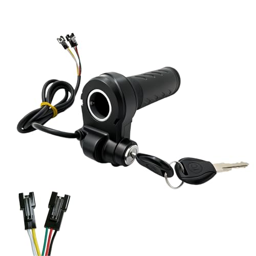 Full Twist Throttle, 3-Pin Waterproof Ebike Throttle Grip with 2 Keys, Controlling Speed Universal Electric Bike Throttle Grip for E-Bikes Scooters Trikes Universal Voltage