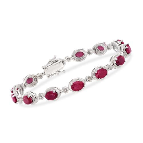 Ross-Simons 9.10 ct. t.w. Ruby Bracelet With Diamonds in Sterling Silver