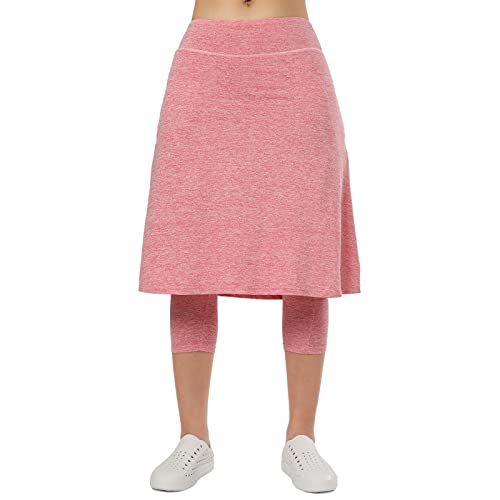 Image of Women Knee Length Skirts with Leggings,Pickleball Skirted Leggings Capris for Tennis Yoga Women Zipper Pockets