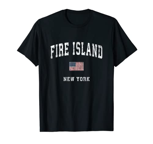 Fire Island New York NY Vintage Bandera Americana Diseño deportivo Camiseta