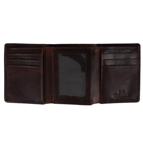 Trafalgar Men's Tennyson Tri-Fold Genuine Leather Wallet with ID Window, Brown3