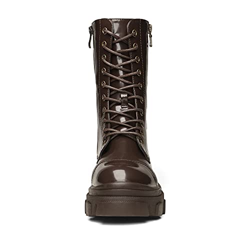 Image of DREAM PAIRS Women's Combat Boots Lace up Mid Calf Boots Low Heel Chunky Platform Lug Sole Riding Boots