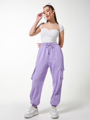 Image of Bewakoof Women's Cotton Oversized Fit Joggers|Bewakoof Air 1.0 | Track pants for woman | Lower for women | Multipurpose | Activewear | Utility Pockets | Lightweight & Flexible Elastic Waist | Casual Joggers | Loose Fit
