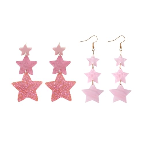 2Pairs/Set Acrylic Star Pentagram Dangle Earrings Y2k Party Fashion Jewelry 70s 80s Neon Star Earrings for Women