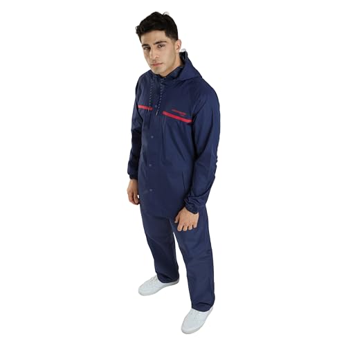 Image of Water Fighter by ZEEL Rain Coat for Men with Adjustable Hood, Polyester Waterproof Full Sleeves, Top and Bottom Set Rainwear, Front Zip with Snap Button Flap (EWF1020, Navy, XXL)