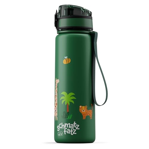 schmatzfatz Trinkflasche Kinder 500ml - Auslaufsicher, BPA-frei, 1-Klick-Verschluss, Tritan, Kinderfreundliches Design, Geeignet für Kohlensäurehaltige Getränke, Dark Green Jungle
