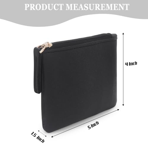 Image of Small Vegan Leather Coin Purse Pouch, Minimalist Zipper Wallet Set in Black and Beige, Compact Money Organizer, Makeup Pouch (Black-Grey)