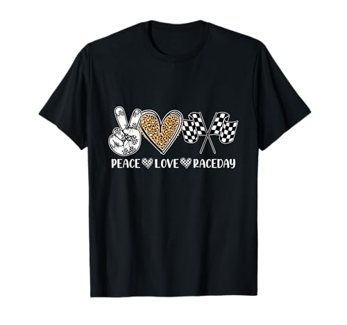 Peace Love Raceday Racing Drag Racing Checkered Flag Race T-Shirt