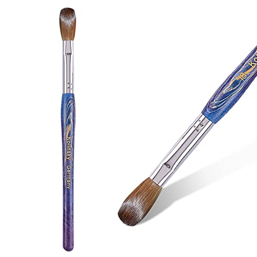MOND'SUB Nail Brush 100% Pure Kolinsky Size 18 Crimped Oval Blue Acrylic Brush for Nail Art, Metal Handle