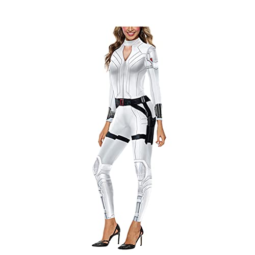 Disfraz de superhéroe de viuda negra para mujer, disfraz blanco, disfraz de Halloween, cosplay, talla S