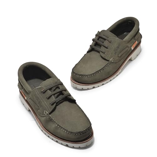 Image of Woodland Men Olive Green Boat Shoes