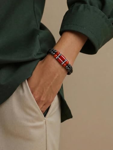Pulsera de cuero para hombre con piedras naturales ajustable miniatura 5