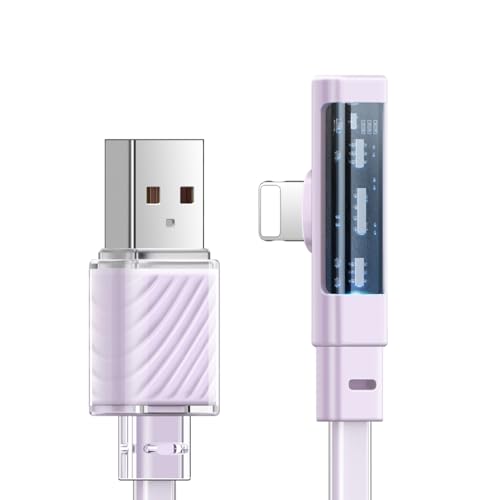 mcdodo iPhone Cable Lightning Fast Charger Flat Wire 90 Degree Right Angle Elbow for iPhone 14/13/12/11/Pro/Pro Max/Xs Max/X/XS/XR/8/8Plus/7/7Plus/iPod（Purple,4ft）