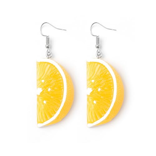 MALOYANVE 3D Lemon Earrings for Women Resin Funny Lifelike Handmade Lightweight Tangerine Petal Lemon Slice Fruit Dangle Earrings Fashion Party Birthday Gifts Jewelry