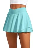 CRZ YOGA Tennis Skirts for Women Crossover High Waisted Ruffle Layered Workout Athletic Golf Skort with Pockets Turquoise Medium