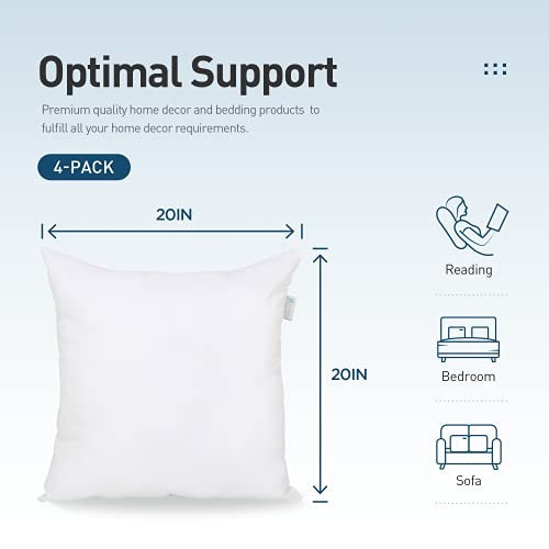 Acanva Throw Pillow Inserts For Bed Couch Sofa, Ultra Soft Polyester Filling For Decorative Cushion Square Sham Form, 4 Count (Pack Of 1), White #TOP4