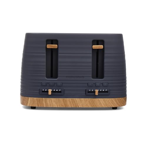 Image of Morphy Richards Clay 4 Slice Grey Toaster, Wide Slots, High Lift, Anti-Slip Rubber Feet, Removable Crumb Tray, Cancel, Reheat, Defrost, Integrated Cord Storage, Flint, 243101