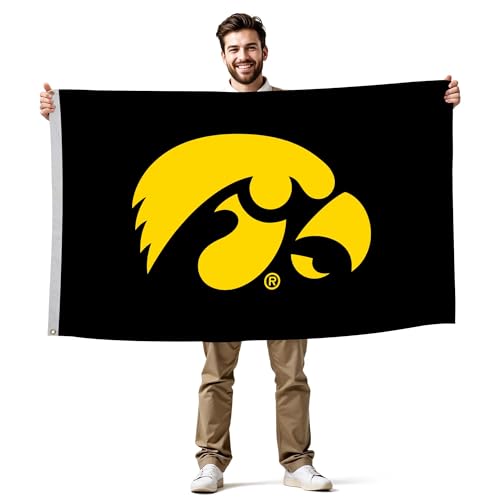 Iowa Hawkeyes College Sports Printed Flag - NCAA Licensed - Nylon - School Banner (Black Gold 3 x 5)