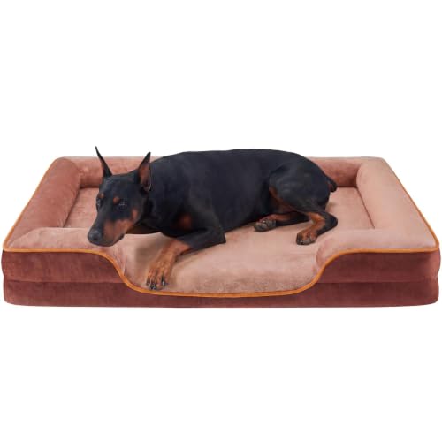 Image of NEWBULIG Orthopedic Dog Beds, Extra Large Sized Dog Couch Beds with Anti-Slip, Foam Sofa for Indoor Cats, Soft Fluffy Surface, 42x32 Inch, Brown