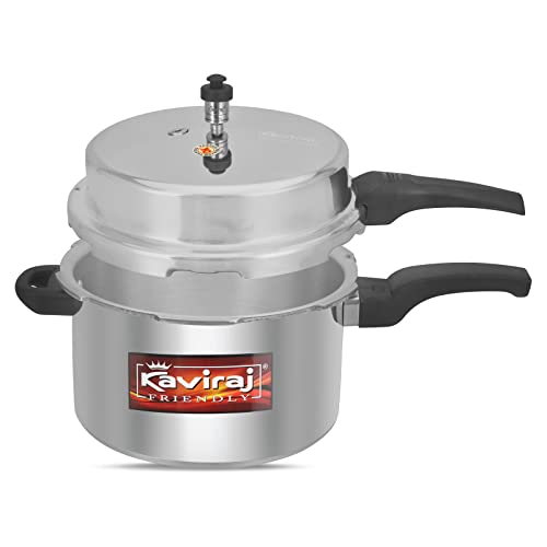 Image of Kaviraj Friendly Aluminium Pressure Cooker with Outer Lid Gas Compatible for Healthy Cooking (7.5 Ltrs)