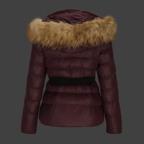 XUNRYAN Teen Girls Winter Warm Down Coat Cropped Puffer Jackets Faux-Fur Hooded Anorak Parka Thicken Ski Jackets Belted4