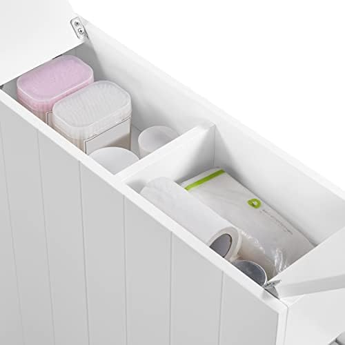 costoffs Slim Bathroom Cabinet, Slimline Storage Unit, Compact Freestanding Organizer with Wheels, Drawers & Slide-Out Shelf, White
