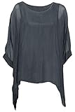 tunika italy 3/4-Arm und seitliche Zipfel Cara Mia Seidentunika für Damen Made in Italy lang Fledermaus-Ärmel Anthra 38 40 42 44
