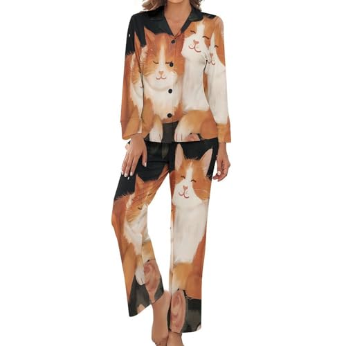 Pyjama femme confortable et doux pour retrouver un sommeil paisible en ensemble rose chat