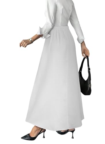 Herou Women's Waffle Elastic High Waist Casual A-Line Maxi Skirt with Pockets