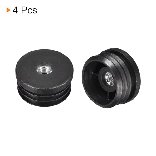 Image of uxcell 4Pcs Plastic Threaded Tube Inserts with M8 Thread, for 38mm /1.5 inch OD Round Tube, Adjustable Round Black Plastic Plug Caster Insert Chair End Caps Furniture Leg Plug