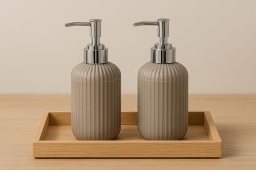 Image of LAGET 300ml Soap Dispenser for wash Basin - White Black Golden Print | Kitchen and Bathroom Accessories Items | Handwash Dispenser Bottle- Set of 2 (Grey)