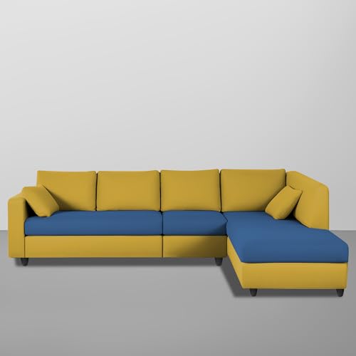 Image of Florian RHS 6 Seater L Shape Sofa Set for Living Room (Blue Yellow Fabric) Premium Fabric Sofa