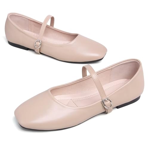 Image of TN TANGNEST Leather Flats for Women Retro Mary Jane Flats