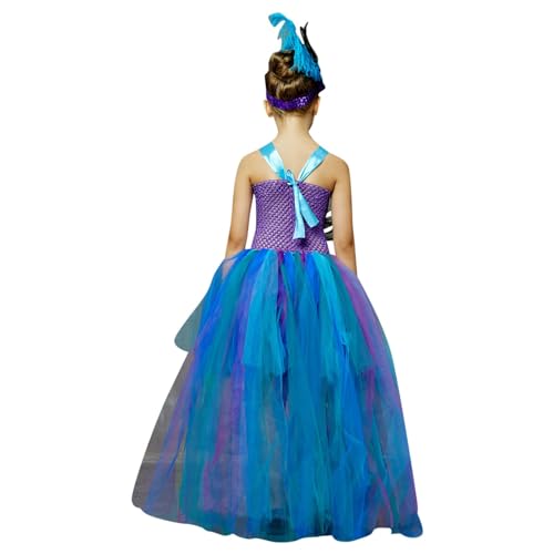 Kids Girls' Peacock Feather Dress Children's Model Catwalk Performance Tail Dress Festival Mesh Cosmetic Costume4
