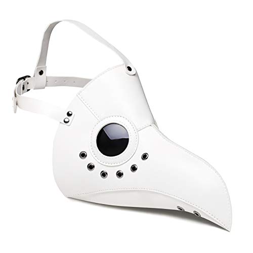 Ulalaza Plague Doctor Mask PU Leather Long Nose Bird Beak Steampunk Halloween Cosplay Party Props Costume (style2-white) - Image 4