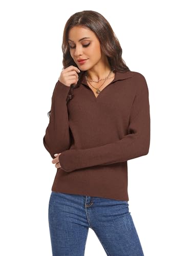Woolicity Sweaters for Women Long Sleeve Knitted Collared Sweater Polo V Neck Casual Pullover Shirts Jumper Tops3