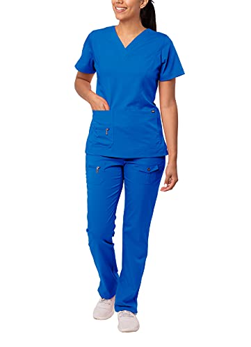 Adar Pro Breakthrough Plus Scrub Set for Women - Enhanced V-Neck Top & Multi Pocket Pants - 4400 - Royal Blue - S